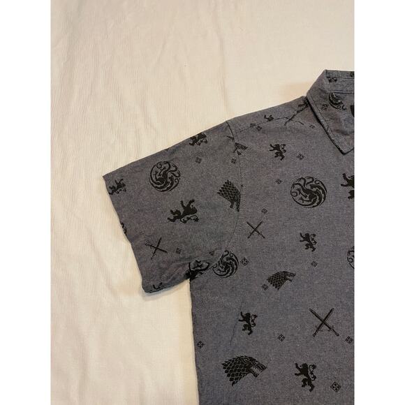 Game of Thrones Button Up Gray House of the Dragon Stark Targaryen Mens Large - Picture 5 of 14
